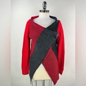 Women’s Red and Charcoal Asymmetrical Wrap Cardigan